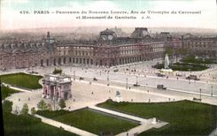 Panorama de Paris de la POSTAL de la VENDIMIA de nuevo la lumbrera Arc de Triomphe del carrusel y del monumento de Gambetta