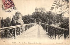 VINTAGE POSTCARD Paris Park of the Chaumont Hillocks the Footbridge