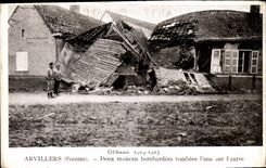 VINTAGE POSTCARD Arvillers Two Houses Bombardees Tombees L One On L different Militaria