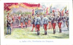 VINTAGE POSTCARD Distribution of the Flags Militaria July 14th  1880