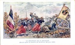 VINTAGE POSTCARD the flag of the 2nd zouaves decorates after the battle with Solferino Militaria June 14th  1859