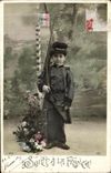VINTAGE POSTCARD Hello France Militaria Child