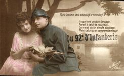 VINTAGE POSTCARD Militaria 92eme rgt D infantry Woman