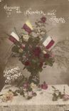 CPA Bonne Annee Fleurs Militaria