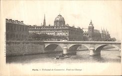 VINTAGE POSTCARD Paris Bankruptcy court Bridge with the Exchange Boat