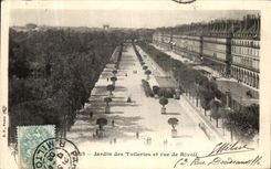 Jardin de Paris de la POSTAL de la VENDIMIA de Tileries y calle de la lumbrera de Rivoli