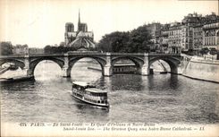 CPA Paris Ile Saint Louis Le Quai d Orleans et Notre Dame Peniche Notre Dame