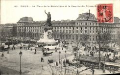 VINTAGE POSTCARD Paris the place of the Republic and the Barracks of the Prince