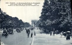 POSTAL Paris L avenida de la VENDIMIA del Bois de Boulogne tomado hacia L Arc de Triomphe