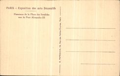 POSTAL Paris Expostion de la VENDIMIA del panorama decorativo de los artes del lugar del Invalids hacia el puente Alejandro III