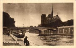 POSTAL Paris Notre Dame de la VENDIMIA y el puente del palacio de L arzobispo