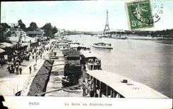 VINTAGE POSTCARD Paris the Seine at the Point Of the day Eiffel Tower Barges