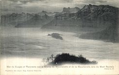 VINTAGE POSTCARD Sea of Clouds and Panorama on the Chain of Moucherotte taken di Mont Rachais