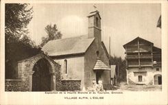 VINTAGE POSTCARD Fair of the Hydro electric power and Tourism Grenoble Alpine Village L Church
