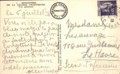 Entrada principal chartreuse grande de Dauphine de la POSTAL de la VENDIMIA del convento