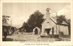 VINTAGE POSTCARD Alpine Village Places L Church Grenoble Exposition of the hydro electric power alpine Village