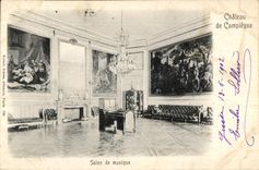 VINTAGE POSTCARD Compiegne Living room of Music