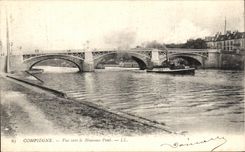VINTAGE POSTCARD Compiegne Seen the new bridge Boat