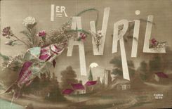 VENDIMIA POSTAL fantasia Poisson 1 de abril