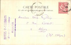 VINTAGE POSTCARD Drawing with the Military hand Hotel St Georges Mustapha Higher Algeria