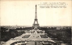 VINTAGE POSTCARD Paris Gardens Of Trocadero Eiffel Tower