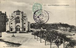 VINTAGE POSTCARD Biarritz Church Sainte Eugenie And the Semaphore