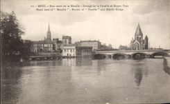 Brazo muerto de Metz de la POSTAL de la VENDIMIA de la detencion de Mosela de la Virgen y del puente medio