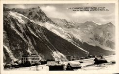 VINTAGE POSTCARD Chamonix Mont Blanc In Winter Seen on the hotels and Mont Blanc