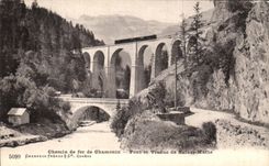 VINTAGE POSTCARD Railroad De Chamonix Bridge and Viaduc of Sainte Marie