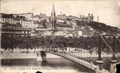 VINTAGE POSTCARD Lyon L Church And the Footbridge St Georges Slope De Fourviere