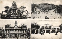 VINTAGE POSTCARD Lyon Fontaine Bartholdi Places bridge Town hall Gare perrache and the vaults