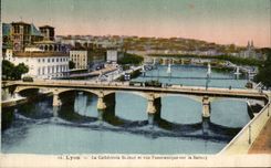 VINTAGE POSTCARD Lyon the Cathedral St Jean And Panoramic View on the Saone