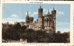 VINTAGE POSTCARD Lyon Artistque Apse of the Basilica NR D De Fourviere