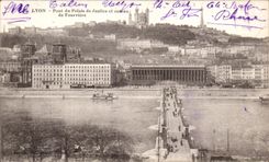 VINTAGE POSTCARD Lyon Bridge of the Law courts And Slope of Fourviere