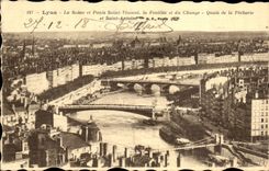 VINTAGE POSTCARD Lyon the Saone and Ponts Vincent Saint Feuillee and of the exchange Quays of the Fisheries and Holy Antoine