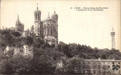 VINTAGE POSTCARD Lyon Notre Dame de Fourviere L Apse and metal Turn