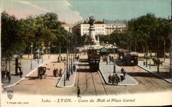 VINTAGE POSTCARD Lyon Course of the South and Place Carnot Byrrh Trams