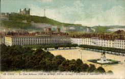 VINTAGE POSTCARD Lyon the Bellecour Place the slope of Fourviere