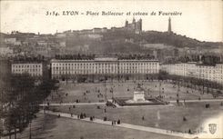 VINTAGE POSTCARD Lyon Places Bellecour and Coteau of Fourviere