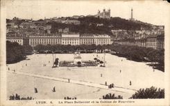 VINTAGE POSTCARD Lyon the Bellecour Place and the Hill of Fourviere