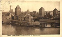 VINTAGE POSTCARD Strasbourg Old women Tours with the Covered Bridges