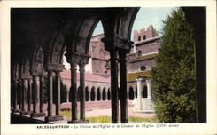 VINTAGE POSTCARD Arles On Tech the Cloister of L Church And the Bell tower of L Church