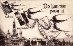 VINTAGE POSTCARD Lourdes carry to him Hirondelles