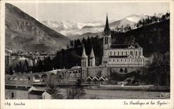VINTAGE POSTCARD Heavy the Basilica and the Pyrenees