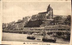 VINTAGE POSTCARD Treport the Port and L Church Boats
