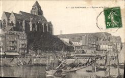 VINTAGE POSTCARD Treport L Church and the Port Boats