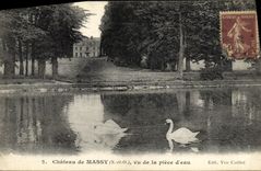VINTAGE POSTCARD Castle De Massy Seen of the Part D water Swans