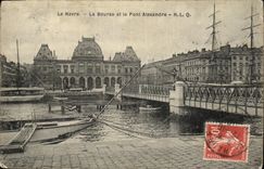 VINTAGE POSTCARD Le Havre the Stock Exchange and the Bridge Alexandre Bateau