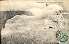 VINTAGE POSTCARD Le Havre the Pier One Day of Storm