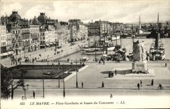 VINTAGE POSTCARD Le Havre Places Gambetta And Bassin the Commercial Boats
